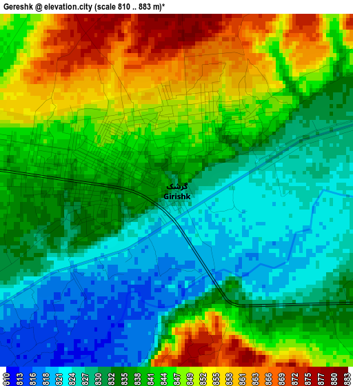 Gereshk elevation map