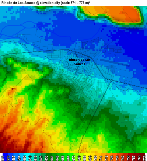 Rincón de Los Sauces elevation map