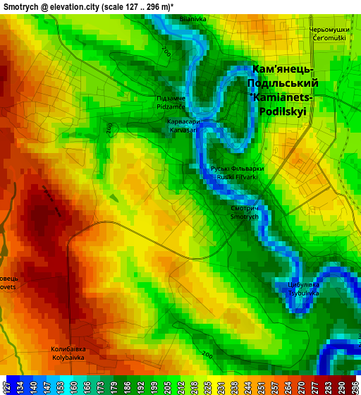 Smotrych elevation map