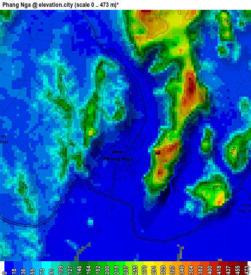 Phang Nga elevation map