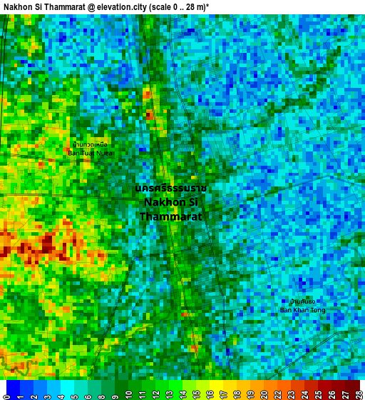 Nakhon Si Thammarat elevation map