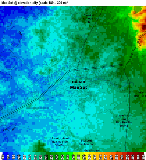 Mae Sot elevation map