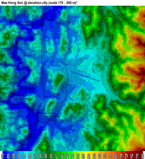 Mae Hong Son elevation map