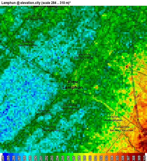 Lamphun elevation map