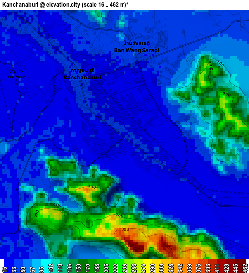 Kanchanaburi elevation map