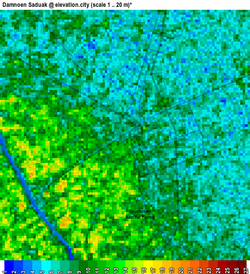 Damnoen Saduak elevation map