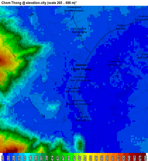 Chom Thong elevation map