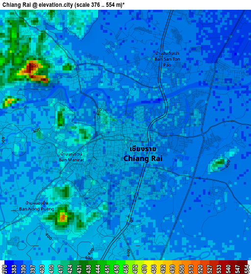 Chiang Rai elevation map