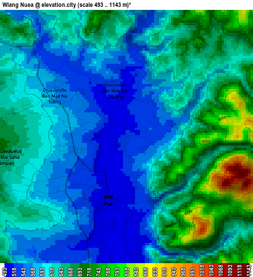 Wiang Nuea elevation map