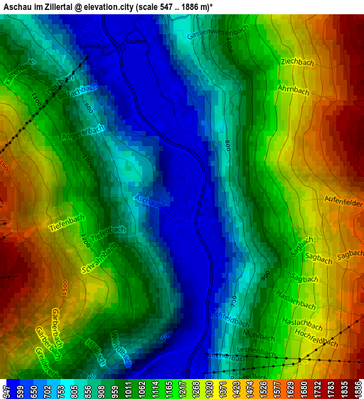 Aschau im Zillertal elevation map