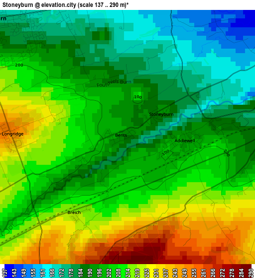 Stoneyburn elevation map