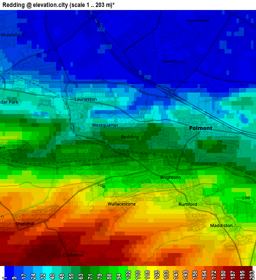 Redding elevation map