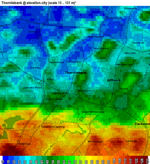 Thornliebank elevation map