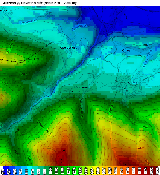 Grinzens elevation map