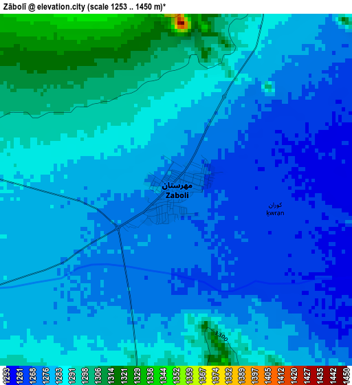 Zābolī elevation map