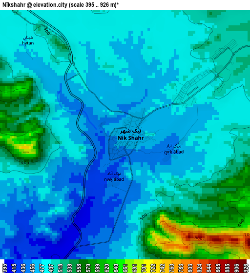 Nīkshahr elevation map