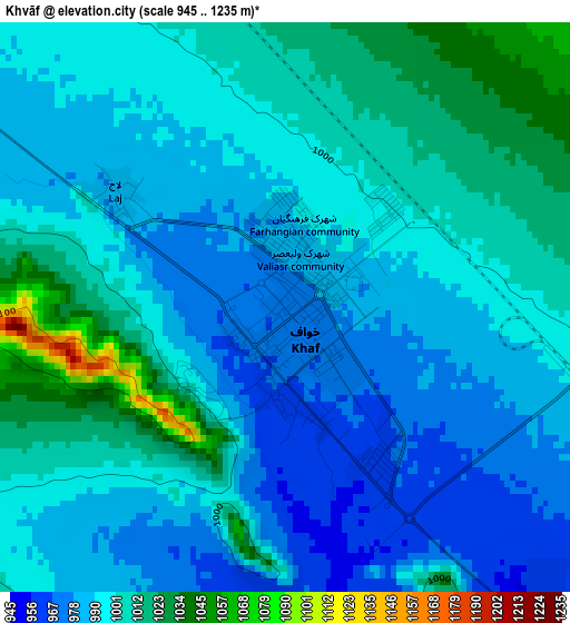 Khvāf elevation map