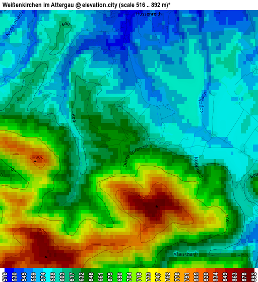 Weißenkirchen im Attergau elevation map