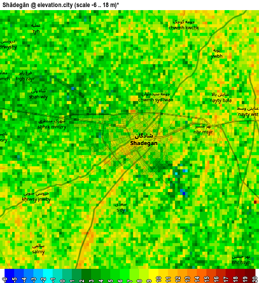 Shādegān elevation map