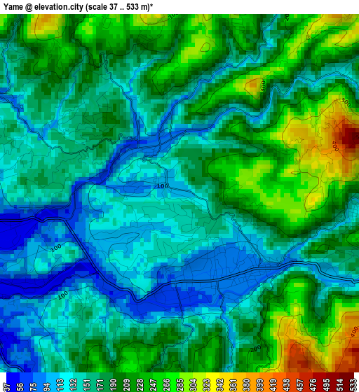 Yame elevation map