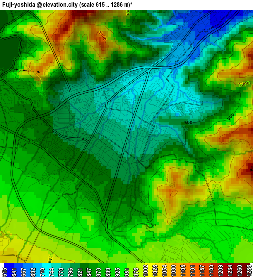 Fuji-yoshida elevation map