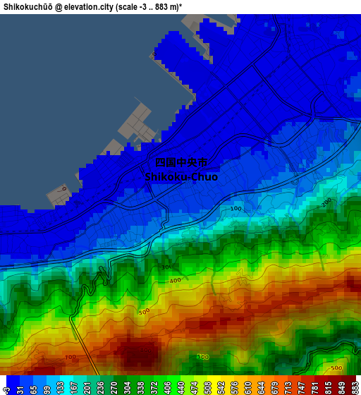 Shikokuchūō elevation map