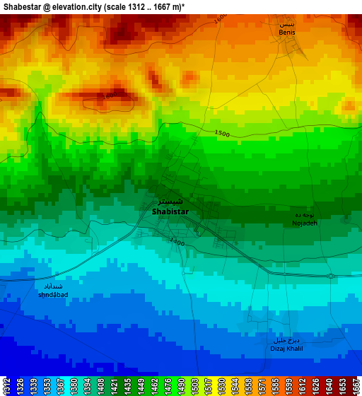 Shabestar elevation map