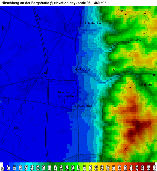 Hirschberg an der Bergstraße elevation map