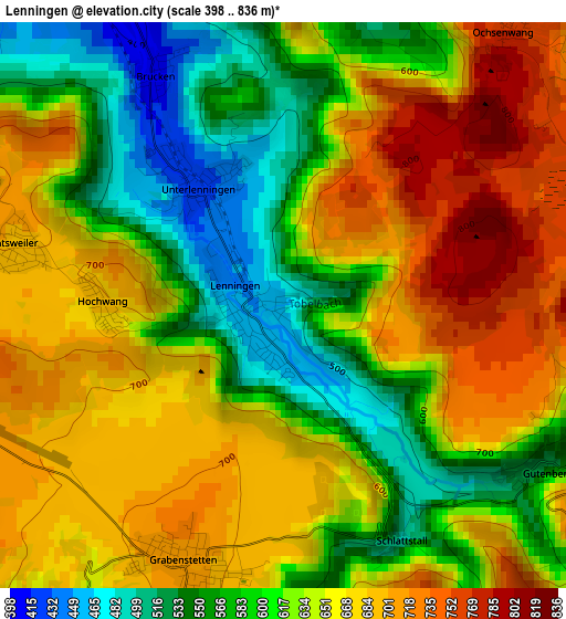 Lenningen elevation map