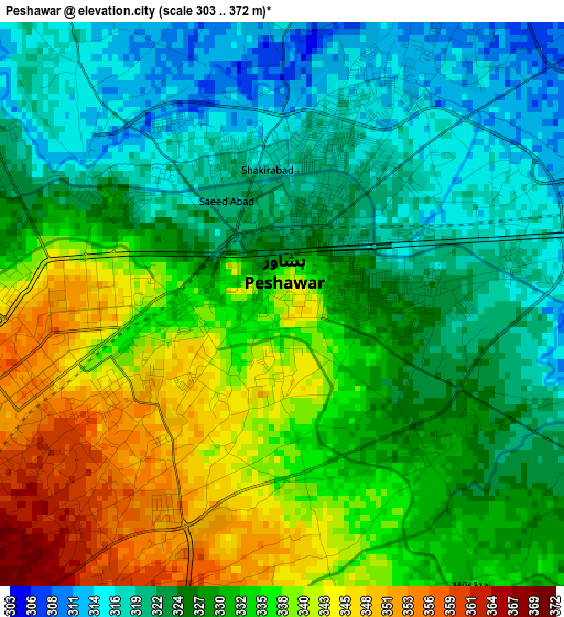 Peshawar elevation map