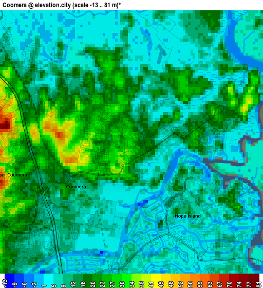 Coomera elevation map