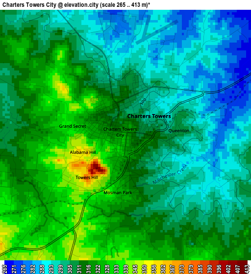 Charters Towers City elevation map