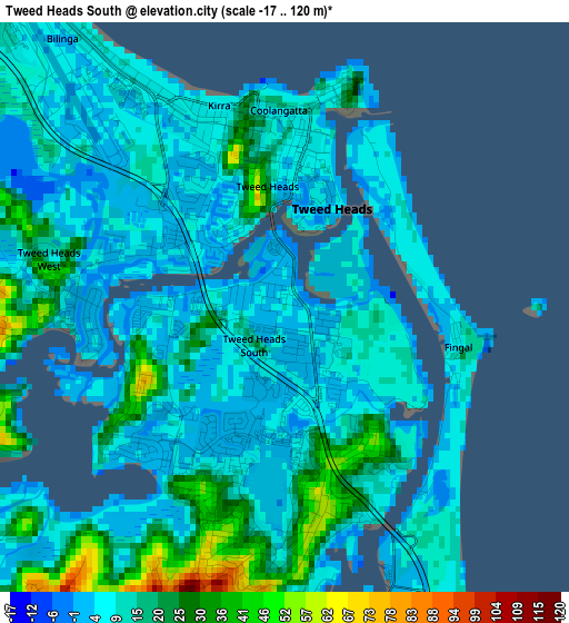 Tweed Heads South elevation map