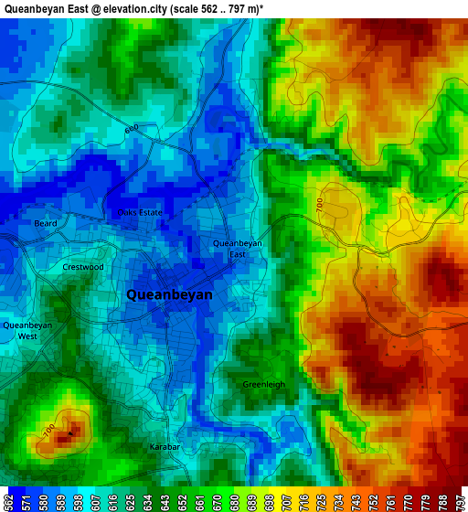 Queanbeyan East elevation map