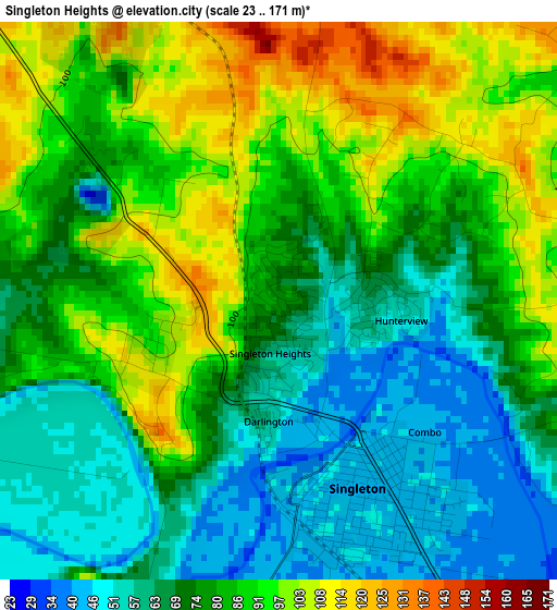 Singleton Heights elevation map