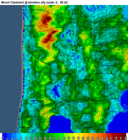 Mount Claremont elevation map