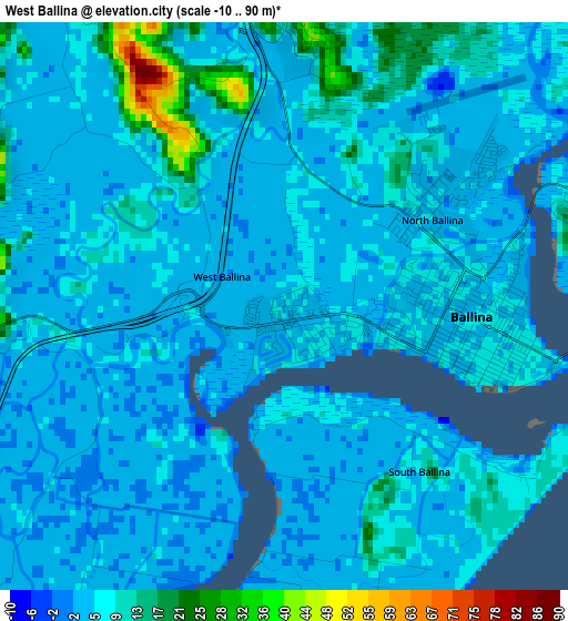 West Ballina elevation map
