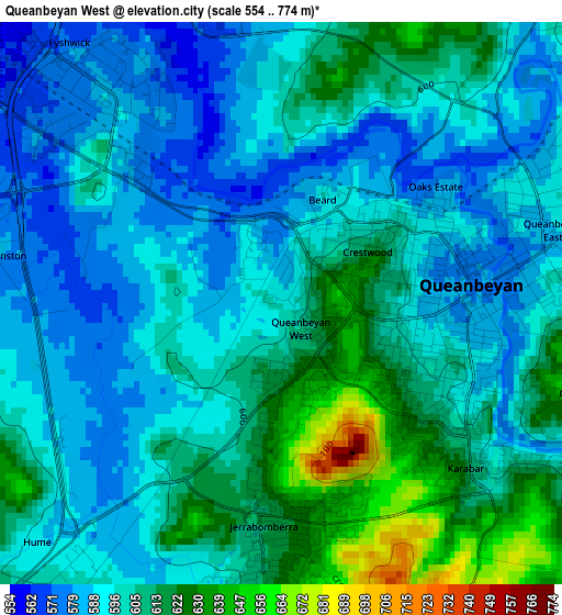 Queanbeyan West elevation map