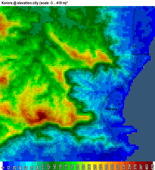 Korora elevation map