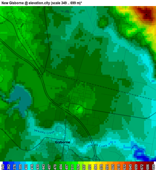 New Gisborne elevation map