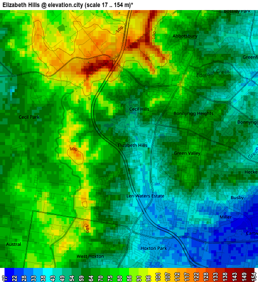 Elizabeth Hills elevation map