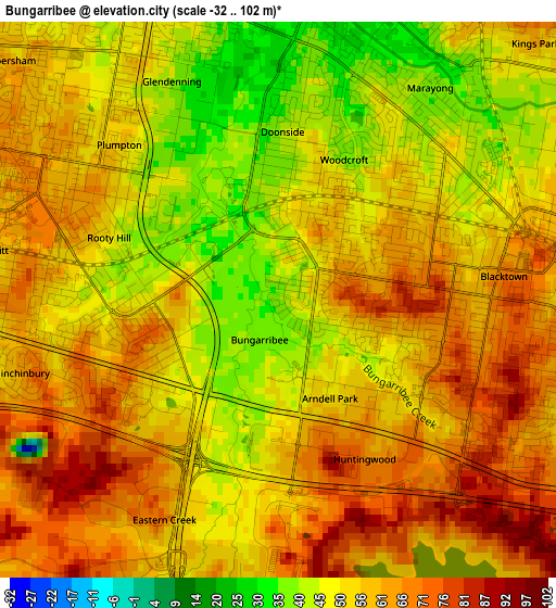 Bungarribee elevation map