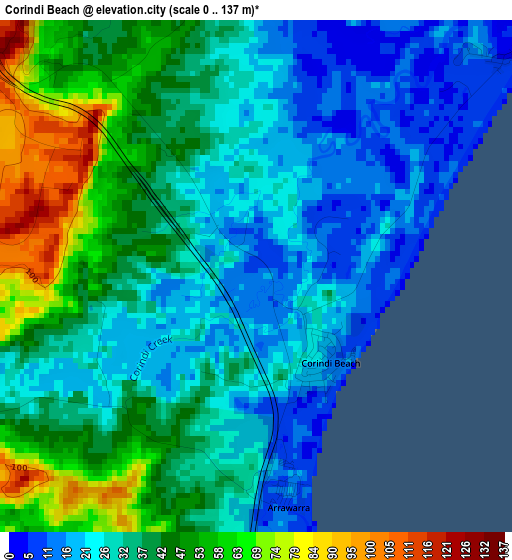 Corindi Beach elevation map