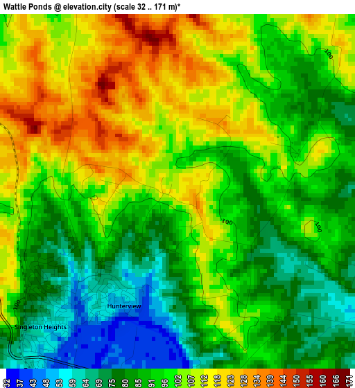 Wattle Ponds elevation map