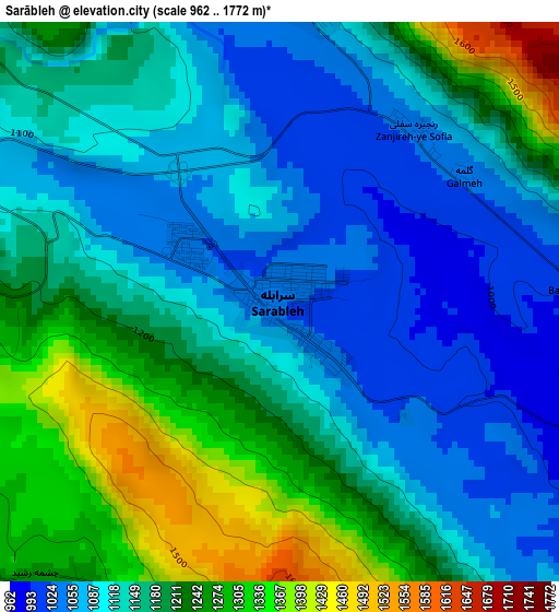 Sarābleh elevation map