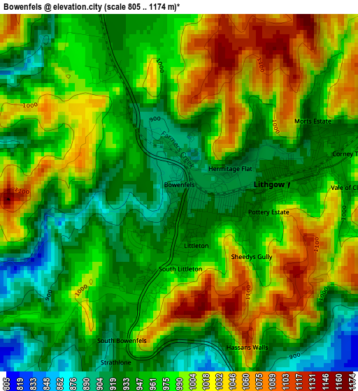 Bowenfels elevation map