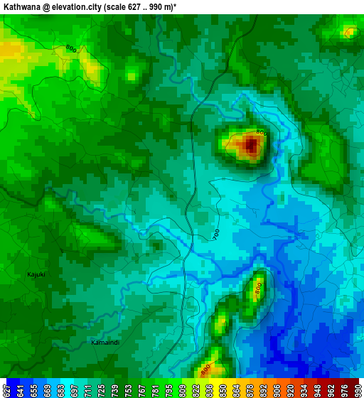 Kathwana elevation map