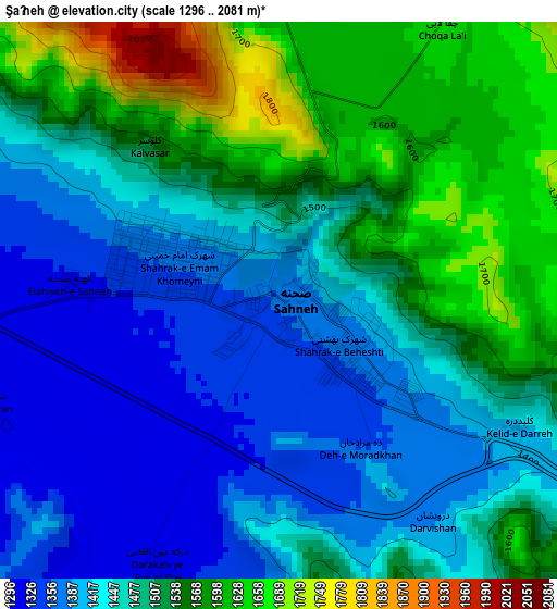 Şaḩneh elevation map