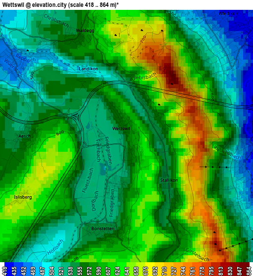 Wettswil elevation map