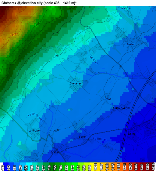 Chéserex elevation map